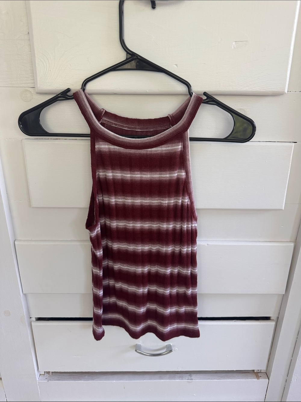 Striped Ribbed Tank Top in Burgundy and White